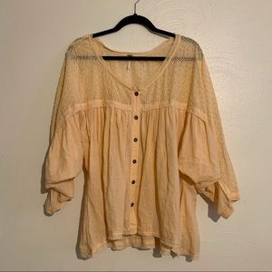 Free People Two To Tango Peach Eyelet Bohemian Blouse Large